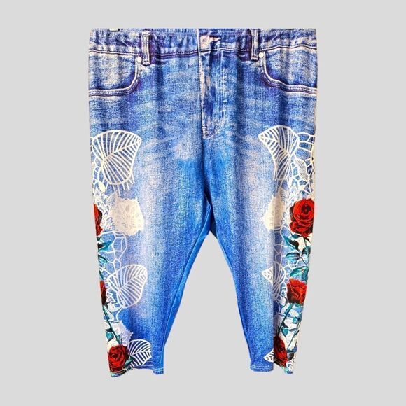 NEW ROSEGAL Plus Size Floral 3D Denim Print Rose Capri Jeggings. - Picture 2 of 14